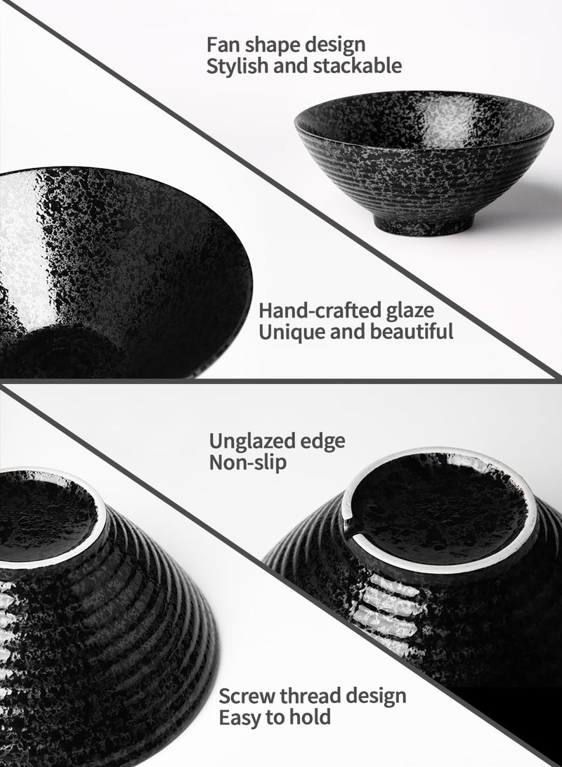 Kanwone Ceramic Japanese Ramen Bowl Set, Noodle Soup Bowls - 37 Ounce, with Matching Spoons and Chopsticks for Udon Soba Pho Asian Noodles, Set of 2, Black - Image 3